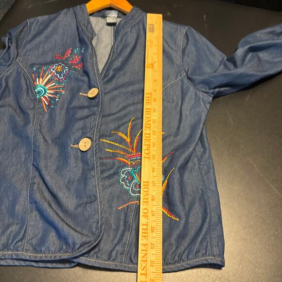 Vintage Embroidered Chambray Blue Jacket Shacket Floral City Blues Koret Small - Picture 5 of 6